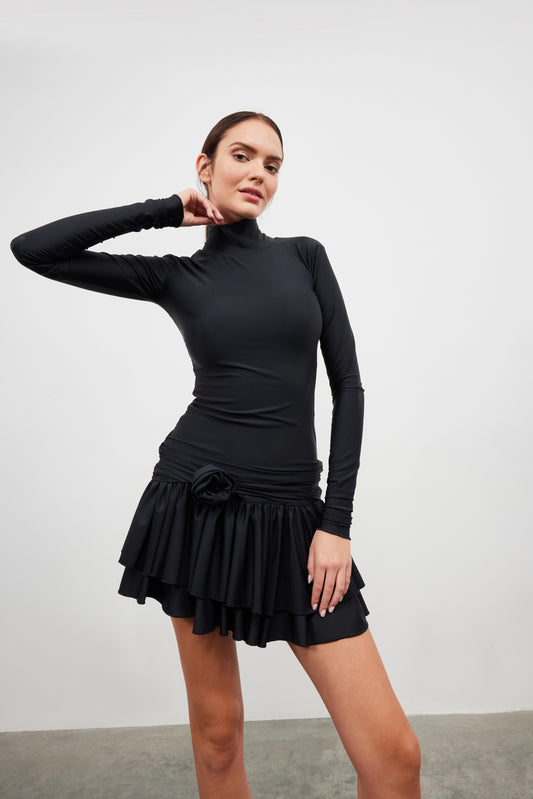 Rochie Silene cu trandafir aplicat neagra