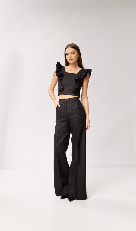 Pantalon Lung Riviera din In Negru