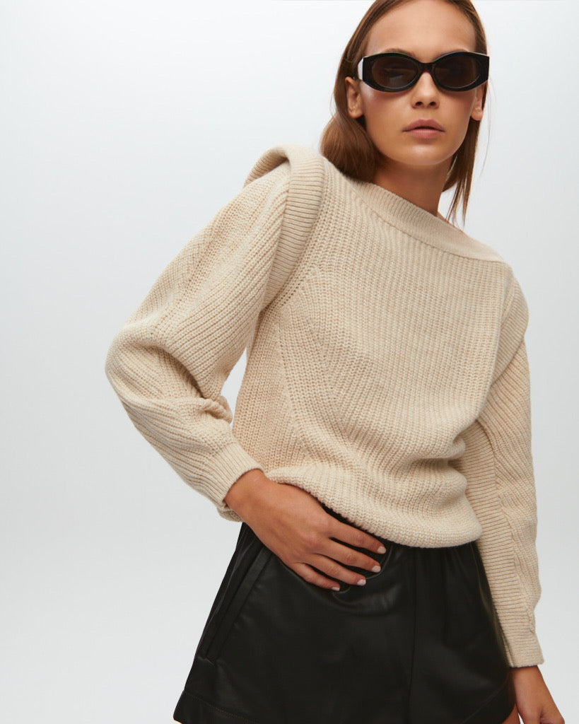 Pulover Dulce de Leche din Tricot Bej