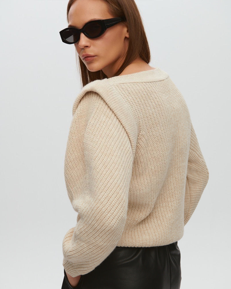 Pulover Dulce de Leche din Tricot Bej